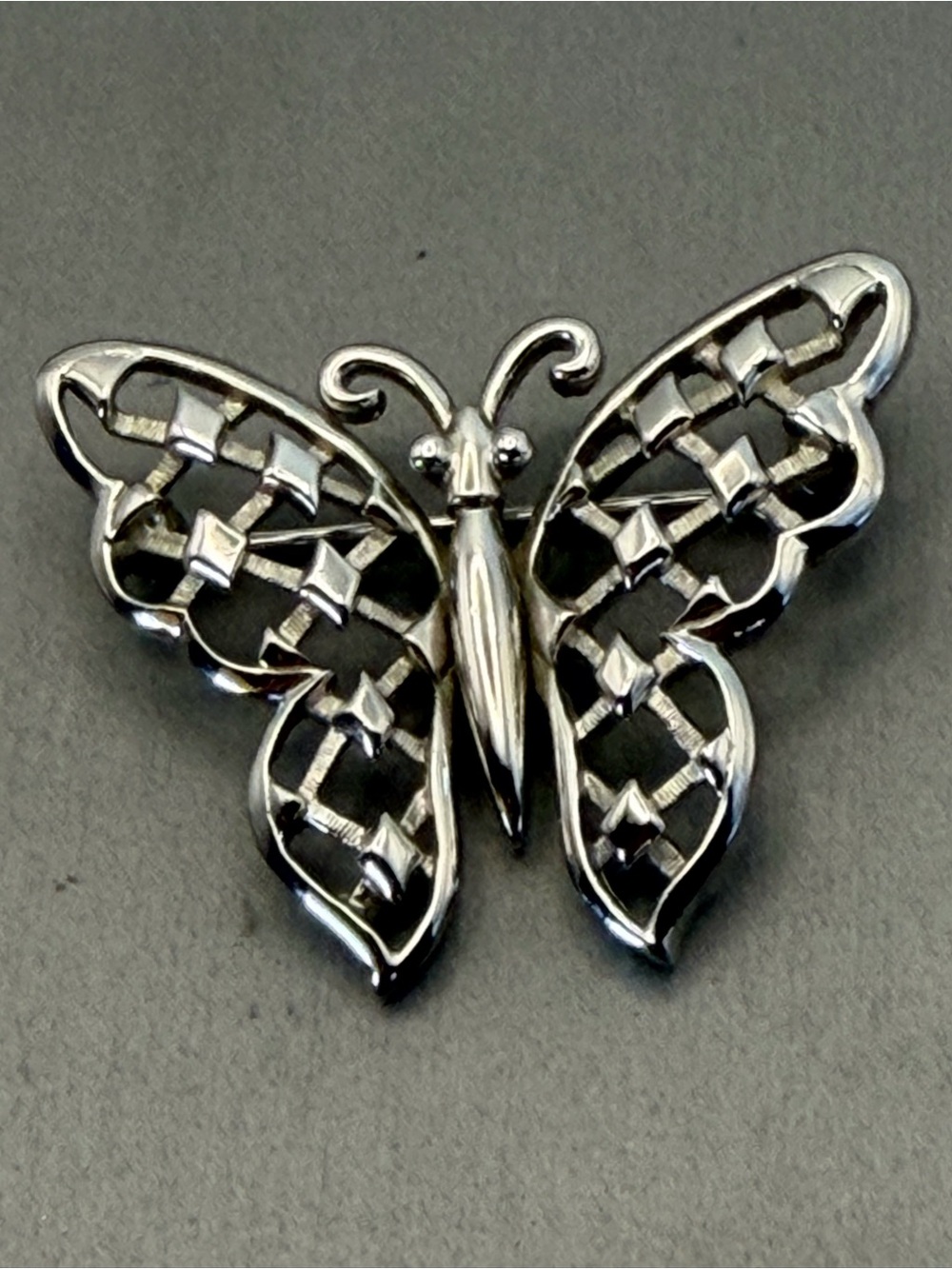 Crown Trifari Openwork Silver Tone Butterfly Pin Brooch Vintage